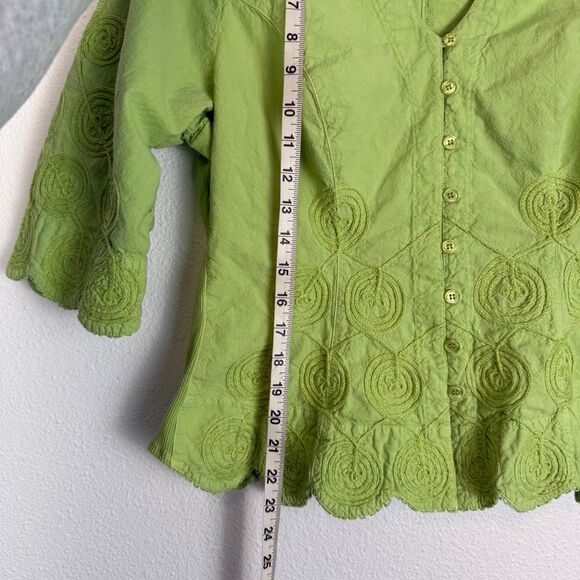 Vintage Y2K Green Embroidered 100% Cotton Button Down Blouse Size XL - Picture 5 of 10